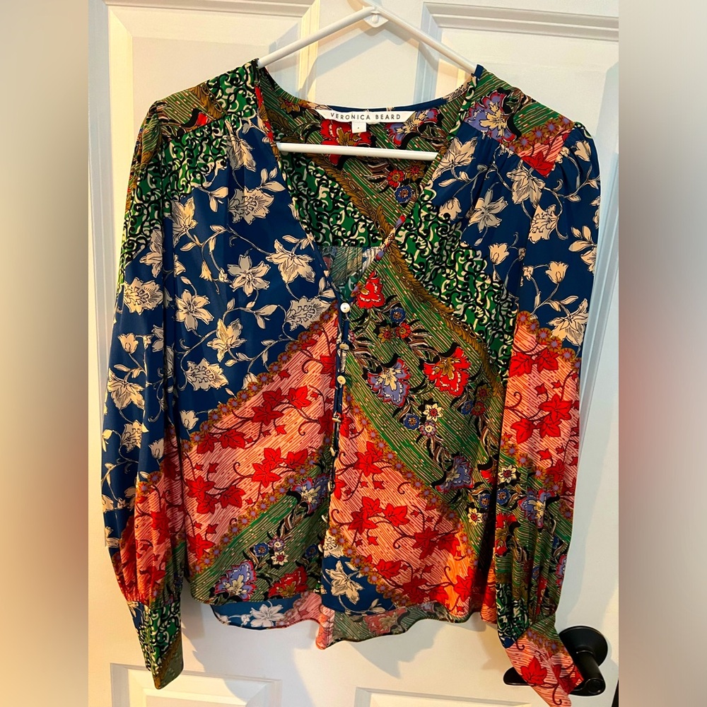 Veronica Beard silk button down patchwork blouse Size 4
